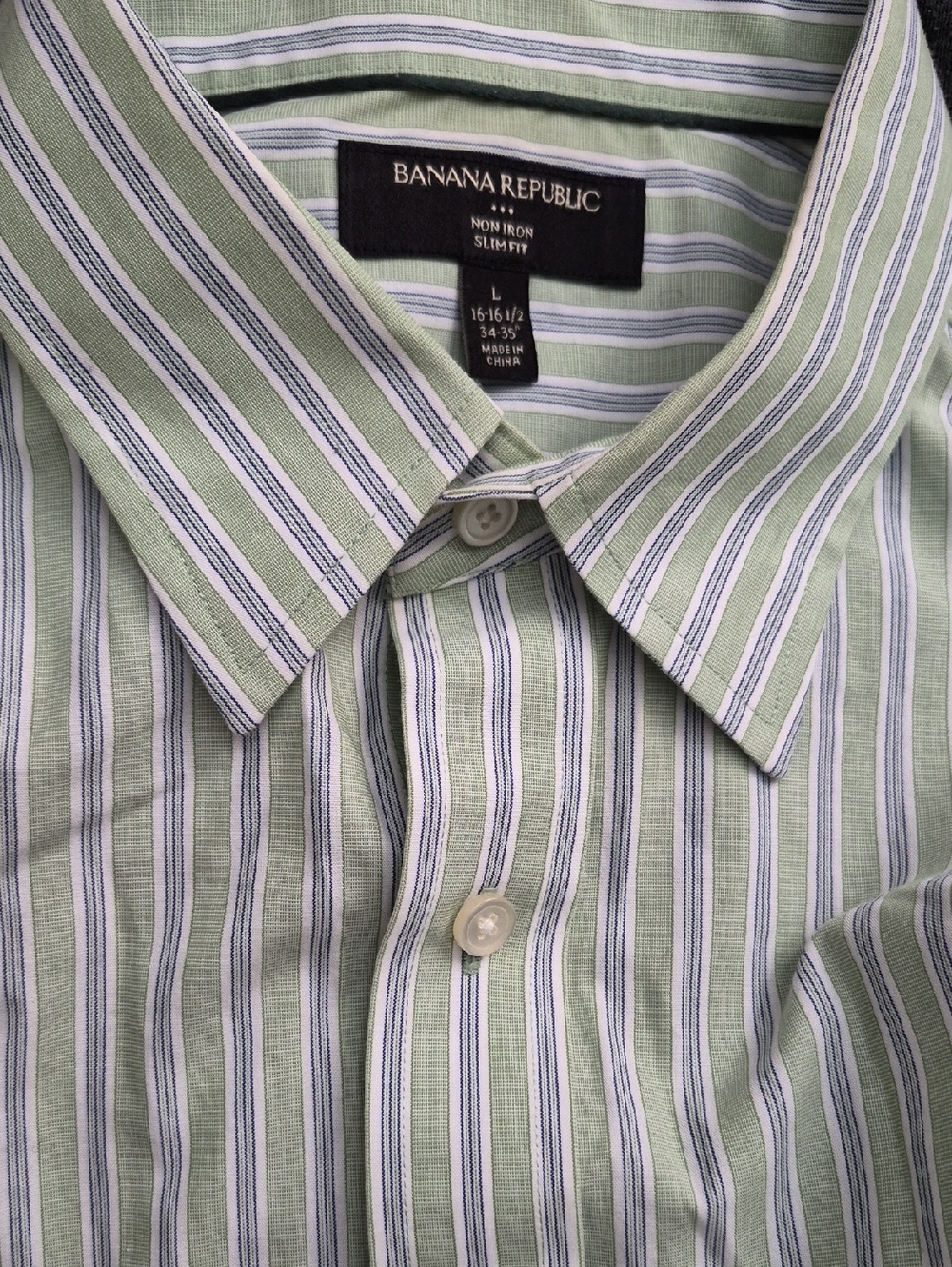 Banana Republic Light Green & White Striped Dress Shirt